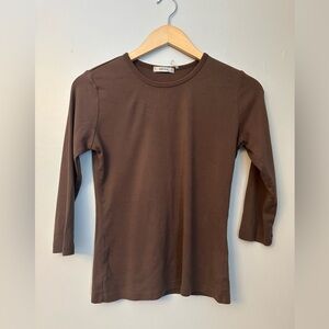 Tyler Boe Chocolate Brown Crewneck Top 3/4 Sleeves Size M Cotton #CBK minimalist
